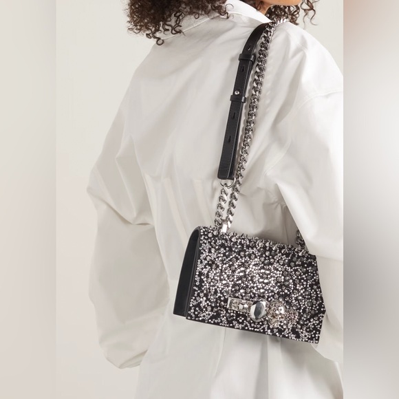 Alexander McQueen Jewelled Satchel mini crystal-embellished suede